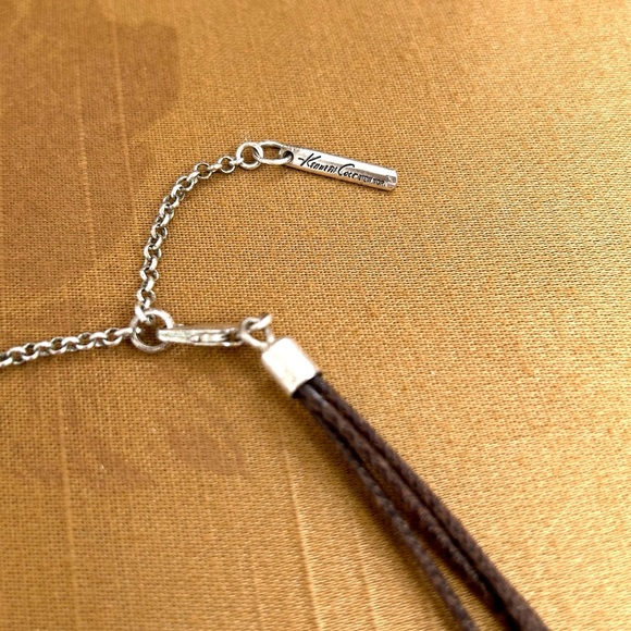 Kenneth Cole Aqua Sea Foam Stone Beads Brown Leather Cord Necklace Adjustable - Picture 5 of 11